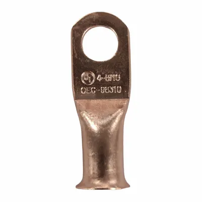 WESTWARD Lug: Crimpable Side Terminal, Crimp/Solder, Copper, 4 ga, 5/16 in Stud Size - Crimpable Side Terminal Lugs