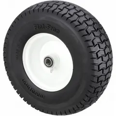 Flat-free polyurethane foam wheel with 13 1/2 in diameter, 2 1/2 in width, and 3 1/16 in hub length. Tire sidewall number 13x6.50-6. Eliminates air inflation for maintenance-free operation on hand trucks, carts, and dollies in industrial settings.