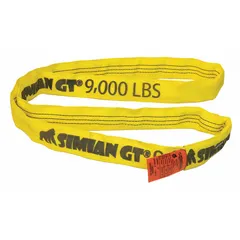 Endless round sling constructed from polyester and nylon for abrasion resistance. Suitable for heavy lifting and rigging in industrial environments. Body diameter 1 3/32 in, sling length 12 ft. Manufacturer part number SFERSST3-12.