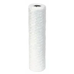 String wound water filter cartridge with glass fiber media for sediment filtration. Rated at 100 micron and 5 gpm flow rate. 10-inch overall height. Supplied in a 6-pack. Suitable for pre-filtration in industrial water systems, cooling towers, and general plant water treatment.