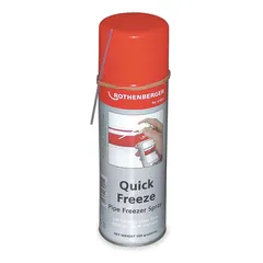 Pipe freezing spray for steel pipes from 5/16 in to 1 in. Freezes water inside pipes in as little as 10 minutes, creating an ice plug for maintenance or repair without draining the system. Provides a freeze duration of 30 minutes.