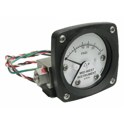 MIDWEST INSTRUMENT Differential Pressure Gauge & Switch: Back, 1/4 in NPT Female, 120 - Medium & High Operating Pressure Differential Gauges with Switch