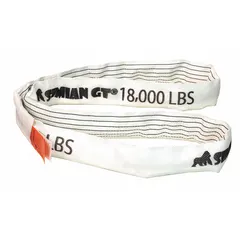 Endless round sling constructed from polyester and nylon for abrasion resistance. Body diameter of 1 45/64 in and 12 ft sling length. Suitable for heavy lifting and rigging in industrial settings such as construction, manufacturing, and warehousing.