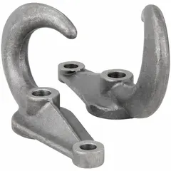 This forged steel tow hook is designed for towing and recovery operations. Suitable for use in industrial, agricultural, and heavy-equipment settings, it provides a secure attachment point for pulling loads. Supplied as a single piece.