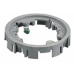 Round thermoplastic adapter ring for mounting covers and devices onto compatible floor boxes. Part of the PFB1 series, model PFBA1A. Provides a secure interface in commercial and industrial electrical installations.