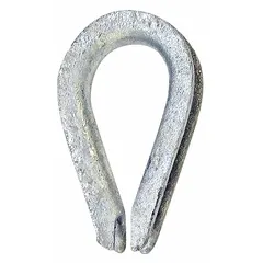 Steel thimble with galvanized finish for corrosion resistance. Designed to protect the eye of a wire rope from abrasion and crushing in rigging and lifting applications. Compatible with 3/16 inch rope diameter.