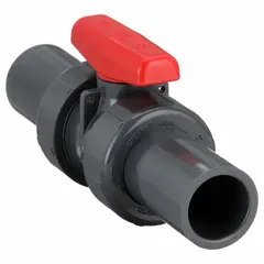 This SPEARS manual two-way ball valve is made of PVC with a straight body and socket x socket ends for solvent welding. Rated for 235 psi CWP, it provides on/off flow control in industrial piping systems handling water, chemicals, or air.