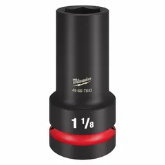 This 1" drive impact socket is designed for heavy-duty fastening and loosening of SAE hex nuts and bolts. The 6-point deep configuration provides high torque transfer for use with impact wrenches. Black phosphate finish offers corrosion resistance.
