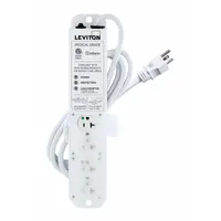 LEVITON Outlet Strip: 4 Outlets, 7 ft Cord Lg, 644 J Rated Energy, 20 A Current, White, 5-20P, 5-20R (MPN 53C4M-2S7)