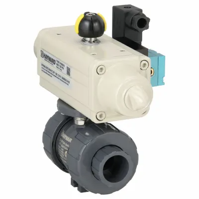 HAYWARD FLOW CONTROL Pneumatically Actuated Two-Way Ball Valve: 3/4 in, PVC - PVC Pneumatically-Actuated Ball Valves