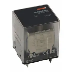 Socket-mounted general purpose relay from the 783 Series with a square base and Faston terminal connections. Features a 3PDT contact configuration, 15 A current rating at 120 to 277V, and a 120V AC coil. Suitable for switching loads in industrial control panels, HVAC systems, and automation equipment.