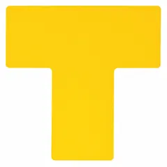 This T-shaped floor marking tape is made of solid yellow polyester with an 8 mil thickness. Each piece measures 4 inches by 10 inches and has no legend, providing a clear visual cue for marking aisles, hazard zones, and equipment perimeters in industrial facilities. Supplied in a 20-pack.