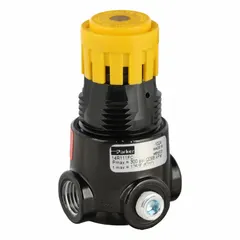 Zinc air regulator with 1/4 in NPT ports, knob adjustment, 15 scfm flow capacity, outlet pressure range 0-60 psig, and maximum operating pressure 300 psig. Used in compressed air systems to regulate and stabilize downstream pressure for pneumatic tools and equipment.