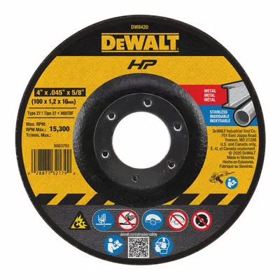 DEWALT Depressed Center Cut-Off Wheel: Type 27, 4" x 0.045" x 5/8", Aluminum Oxide - General Purpose Cut-Off Wheels for Carbon & Stainless Steel