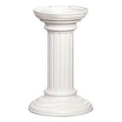 This white powder-coated aluminum pedestal is designed for bolt-mounted installation of a cluster box unit. It measures 27 3/4 in H x 17 3/4 in W x 17 3/4 in D and includes mounting hardware. Suitable for commercial or multi-tenant mailroom applications.