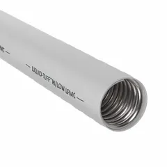 This extreme temperature liquid-tight flexible metal conduit is designed for protecting electrical wiring in environments where moisture, oils, and temperature extremes are present. It is suitable for use in industrial settings such as manufacturing plants, refineries, and outdoor equipment connections. The conduit is gray with a 4-inch trade size and 25-foot nominal length.