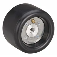 This expander wheel from DYNABRADE features an aluminum hub with a 5/8"-11 internal thread. It is an unslotted expanding type, designed for use with inline drum sanding belts in pneumatic sanding applications. Commonly used on tools such as die grinders and right-angle sanders for tensioning and driving abrasive belts in metalworking and woodworking