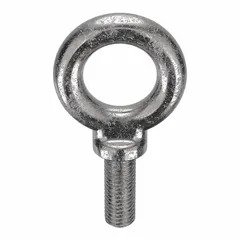 This machinery eye bolt with shoulder is made from 18-8 stainless steel with a plain finish. It has a 1/4"-20 thread size and a 3-inch thread length. The shoulder provides a flat bearing surface for angled lifting, rigging, and pulling applications. Nut not included.