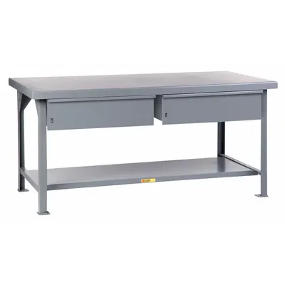 LITTLE GIANT Workbench: Fixed Ht, Steel, 72 in x 36 in, 10,000 lb Overall Load Capacity - Workbenches with Drawers & Lower Shelves