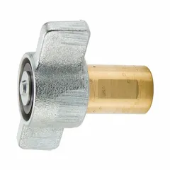 Brass hydraulic quick-connect coupling body from the 6100 Series, with a 1-inch coupling size and 1"-11-1/2 thread. Rated for a maximum flow rate of 189.27 lpm and a temperature range of -40 to 250 °F. Used in fluid power systems for tool-free connection and disconnection of hydraulic lines.