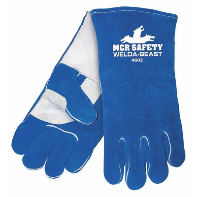 MCR SAFETY Welding Gloves,Stick,XL/10,PK12: Wing Thumb, Gauntlet Cuff, Premium, Blue Cowhide - Stick Welding Gloves with Cowhide Leather Palm