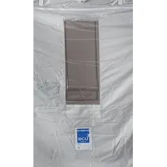 This particle containment envelope is designed to contain airborne particles in controlled environments such as cleanrooms and laboratories. It measures 126 inches in height and 34 inches in width. The envelope helps maintain air quality and prevent cross-contamination during sensitive processes.