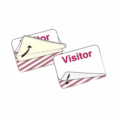 BRADY Visitor Badge, Acetate, White, 2 in H x 3 in W, Red Legend - Clip-On ID Badges