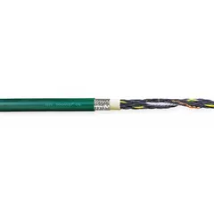 CHAINFLEX CF6 continuous flexing control cable with 18 copper conductors (20 AWG) and a ground conductor. PVC jacket is oil and grease resistant. Rated 600 V, CE certified. Suitable for cable carriers (e-chain) and automated machinery requiring repeated flexing.