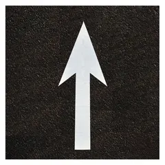 White polymer pavement tape with a Straight Arrow legend. Each piece measures 2 yards long by 24 inches wide, supplied as a 2-pack. Installs via pressure-sensitive adhesive for marking traffic lanes, parking lots, and warehouse floors.