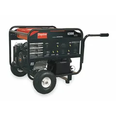 Gasoline-powered conventional generator delivering 6500 W running power and 12000 W starting surge at 120/240V AC. Includes GFCI outlets for electrical safety. Suitable for providing backup power at construction sites, outdoor events, or during emergencies.