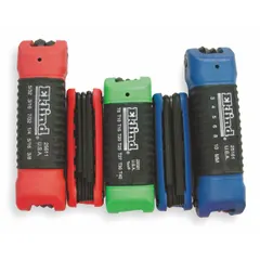 Folding key set with 3 pieces, including metric/SAE sizes, standard end, short length keys. Black oxide finish. Suitable for tightening or loosening hex and Torx fasteners in mechanical assembly, maintenance, and repair tasks where portability and quick size selection are required.