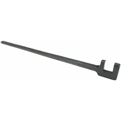 This F-shaped valve wheel wrench is constructed from alloy steel for strength. With a 26 1/2 in overall length, it provides leverage for operating large valve handwheels in industrial settings such as water treatment, oil and gas, and chemical plants.