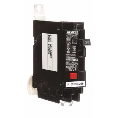 SIEMENS Miniature Circuit Breaker: 20 A Amps, 120V AC, 1 Poles - B Series, Bolt-On Siemens Miniature Circuit Breakers
