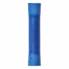 Vinyl-insulated butt splice connector for joining two wires of 16 AWG to 14 AWG. Rated for 600 V, the blue connector provides a secure, insulated splice for electrical wiring in control panels, junction boxes, and general maintenance applications. Pack of 100.