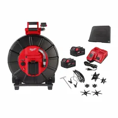 This reel is part of a modular pipeline inspection system, featuring a 325 ft cable length for inspecting interior of pipes and drains. It includes a USB thumb drive for data storage. Used by professionals to diagnose blockages and damage in pipelines.