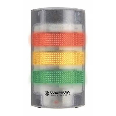 WERMA Tower Light Assembly: 3 Tier, Green/Red/Yellow, No Sounder Tier, 195 mm Overall Ht - Three-Tier Tower Light Assemblies