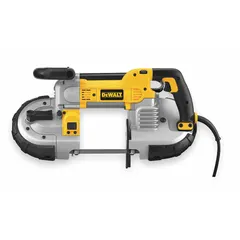 The DEWALT DWM120 is a deep cut portable band saw with a 5-inch maximum cutting diameter and a 10 A current rating. It is designed for cutting metal, pipe, and structural steel in construction, fabrication, and maintenance applications.
