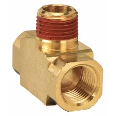 Threaded high-pressure pipe tee with factory-applied sealant, configured as 1/2 in x 1/2 in x 1/2 in. Made from C37700 brass, rated for maximum operating pressure of 1,000 psi, and measures 3 17/64 in length. Used to split fluid flow in hydraulic or pneumatic systems.