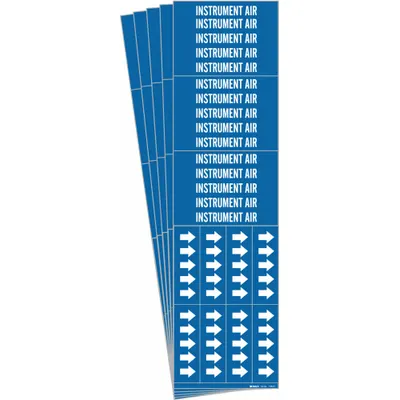 BRADY Pipe Marker: Instrument Air, Blue, White, Fits 3/4 in and Smaller Pipe O.D. - Instrument Air Adhesive Pipe Markers