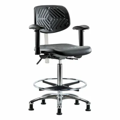 OEM Cleanroom Task Chair: Polyurethane, Arms Included, Ht Range 24 1/2 in to 34 3/4 in - Polyurethane Cleanroom Chairs