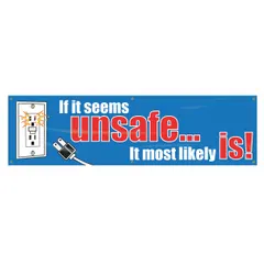 Poly sheeting banner printed on one side with nominal size 28 in x 96 in. Rated for indoor and outdoor use. Suitable for communicating safety messages in industrial facilities such as warehouses, factories, and construction sites.