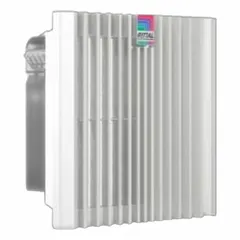 Standard square axial fan with plastic housing, IP56 rating, and included pleated filter. Measures 10 in height and 5 7/16 in depth. Suitable for cooling and ventilating electrical enclosures and industrial equipment in environments requiring protection against dust and water jets.