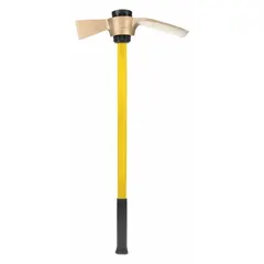 This cutter mattock features a nickel aluminum bronze head with a 7-inch adze length and 3 7/8-inch adze width. The fiberglass handle provides reduced weight and durability. Suitable for digging, chopping, and prying in construction and industrial applications.