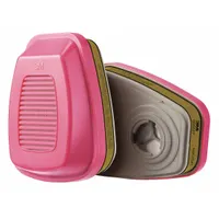 NIOSH-rated Organic Vapor (OV) combination cartridge with bayonet connection for 3M 7500 Series reusable respirators. Magenta color code. Pack of 60. Suitable for use in environments with organic vapor hazards