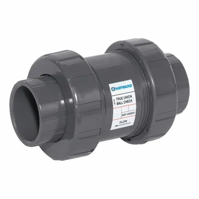 HAYWARD Ball Check Valve: Ball, Inline Valve Body, PVC, 2 in Pipe Size, Flange x Flange - PVC Ball Check Valves