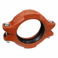 Grooved pipe coupling with ductile iron body and EPDM seal, rated for 500 psi maximum operating pressure. Features Grooved x Grooved x Grooved connection for joining grooved-end pipes in industrial piping systems such as fire protection, HVAC, and process water lines.