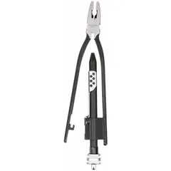 Manual wire-twisting pliers with plain grip and serrated jaws for twisting safety wire on fasteners. Handles wire up to 0.04 in diameter with clockwise rotation. Black oxide finish. 10 1/2 in overall length.