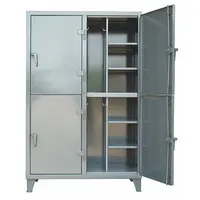 This solid industrial combination wardrobe locker from STRONG HOLD is configured as 2 tiers and 2 units wide, providing 4 lockers in a gray finish. Suitable for secure storage of clothing and personal items in factories, warehouses, and commercial facilities