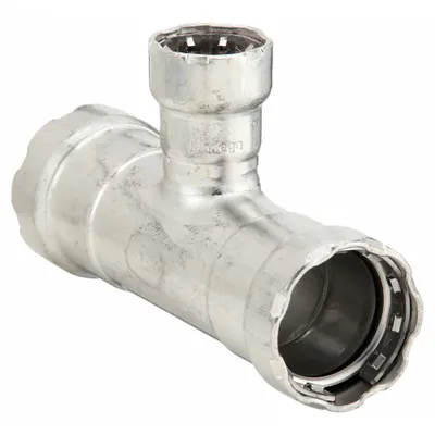 VIEGA MEGAPRESS Crimp Tee Fitting: 2 in Pipe x 2 in Pipe x 1 in Pipe Size - Potable Water Stainless Steel Press Fittings