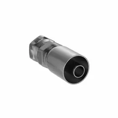 Steel straight fitting for permanent hose assembly in hydraulic systems. Connects BSPP-threaded ports to -12 hose via crimp. Female x genderless configuration with 3/4"-14 thread size. Used in industrial machinery, mobile equipment, and plant infrastructure for fluid power transmission.
